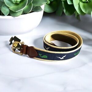 NEW Whales & Seagulls Belt Cream Navy Blue Green Canvas Unisex Size 32 1040-24